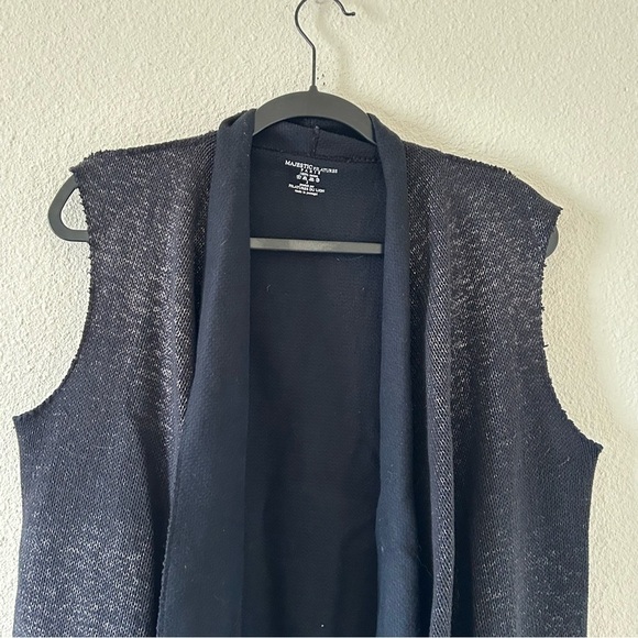 MAJESTIC FILATURES PARIS Women Sleeveless Knit Cardigan 3 Black Gold Pockets - Picture 3 of 10